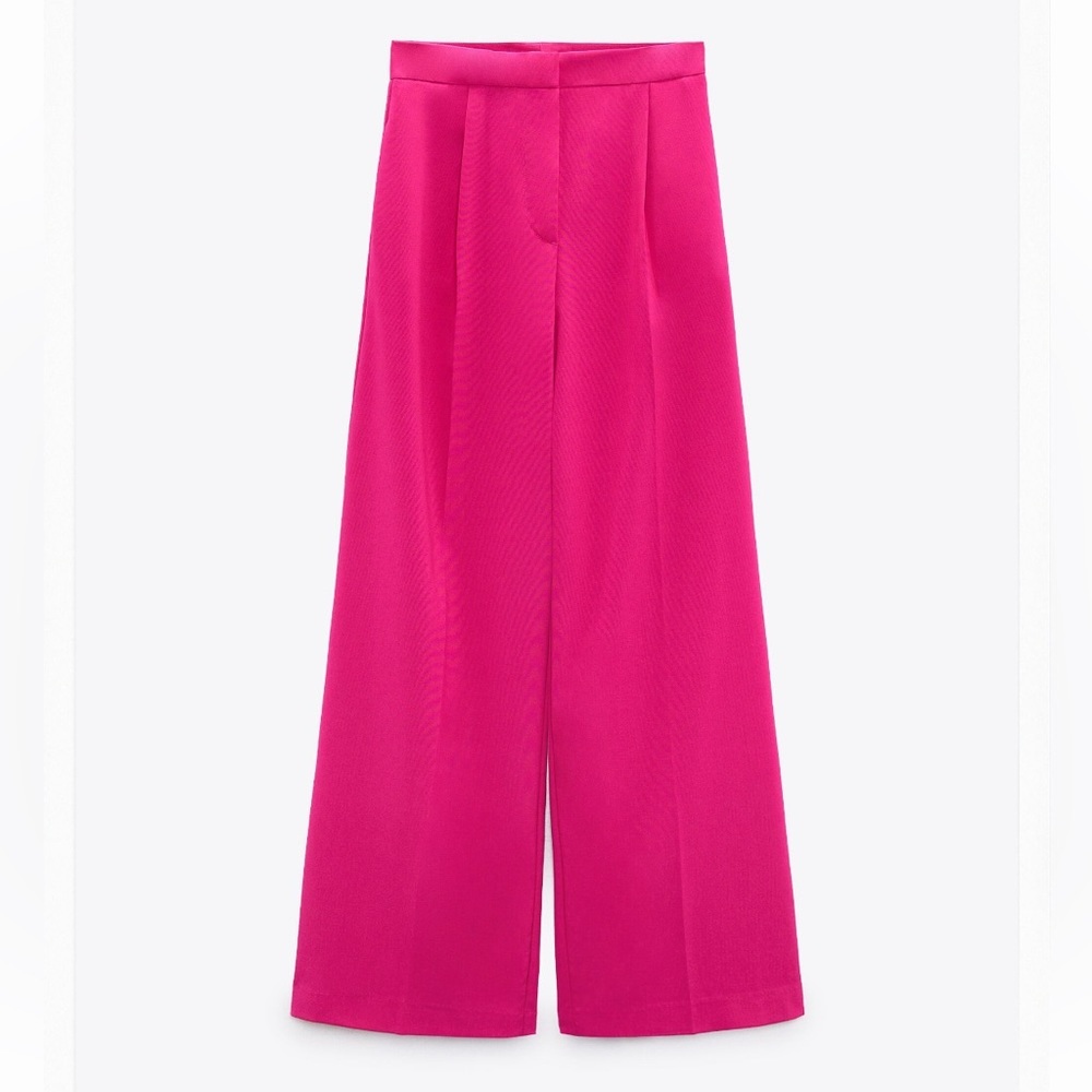 Zara Hot Pink Magenta Menswear Style Wide Leg Pants Large NWT